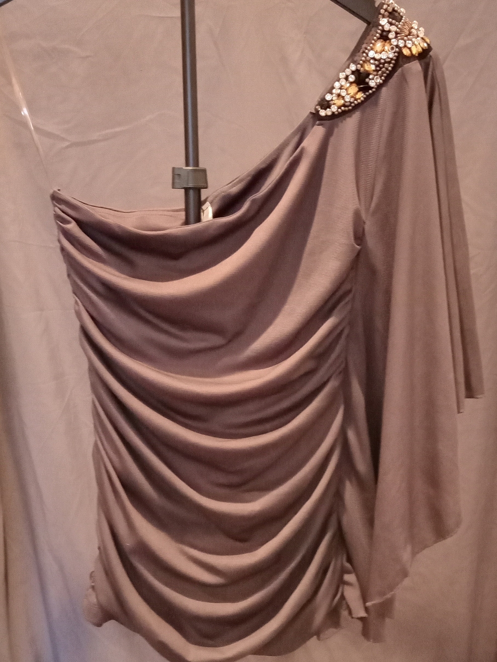 Studio Y Embellished One-Shoulder Dark Gray Ruched Top Women's Size M